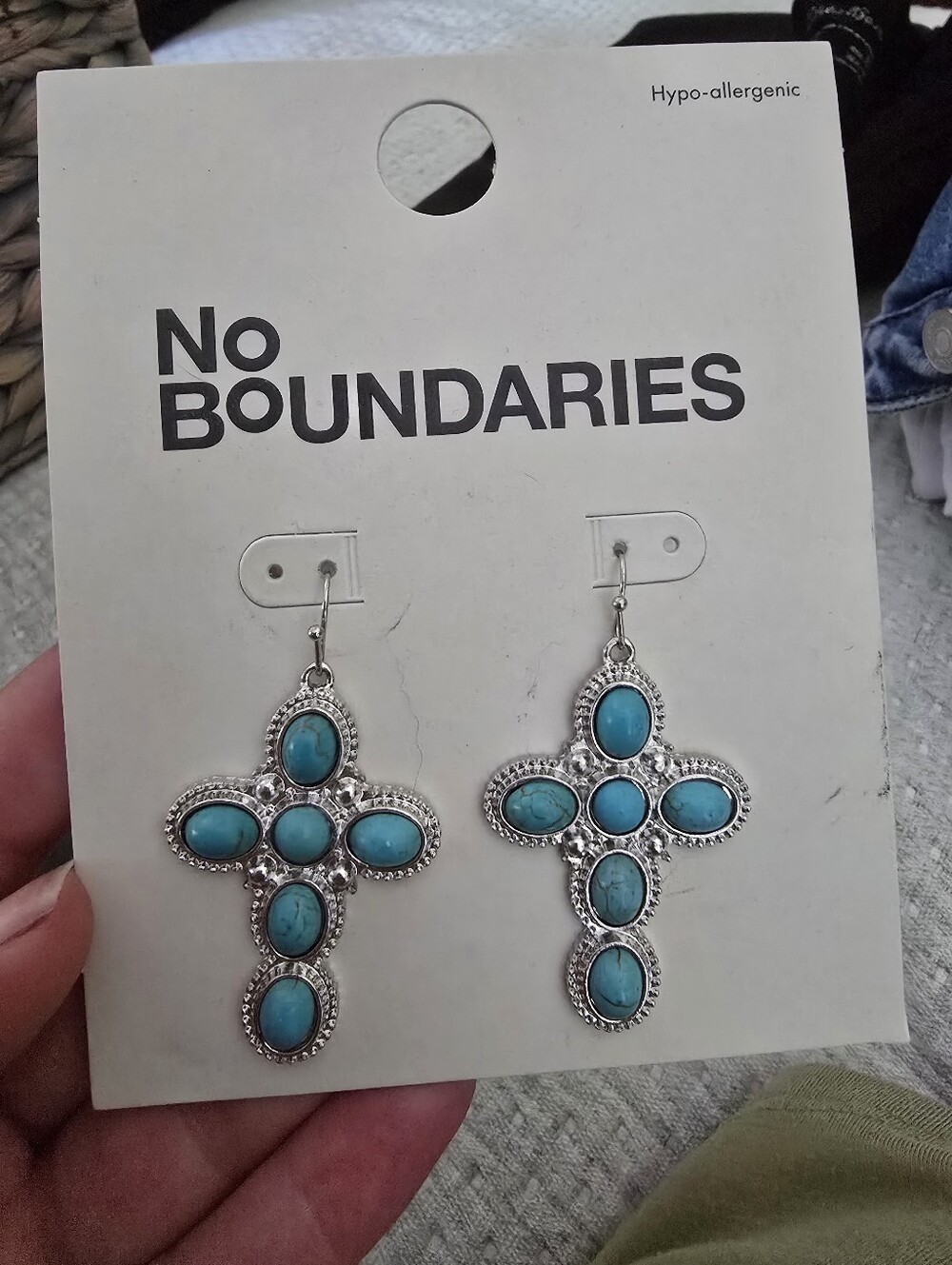 No Boundaries Turquoise Cross Earrings - Silver Tone Accents